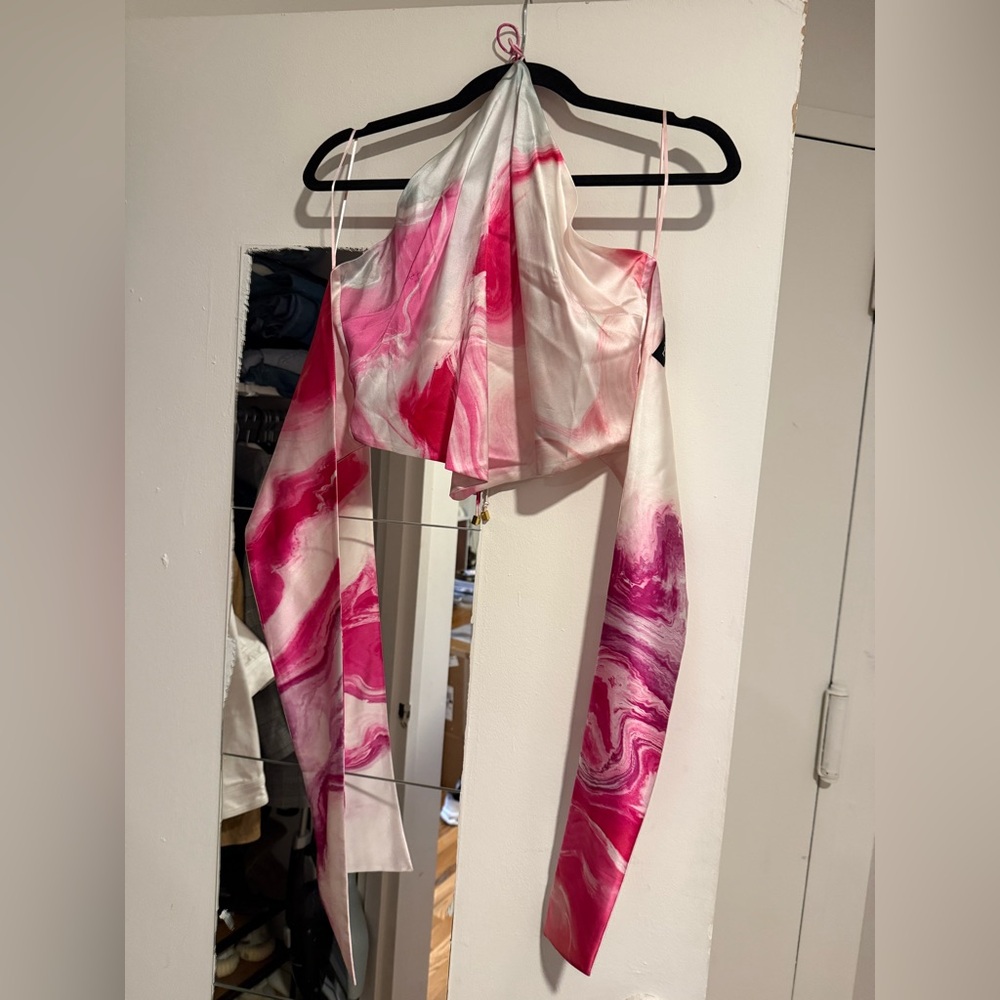 Retrofete Pink and White Marble Crop Top